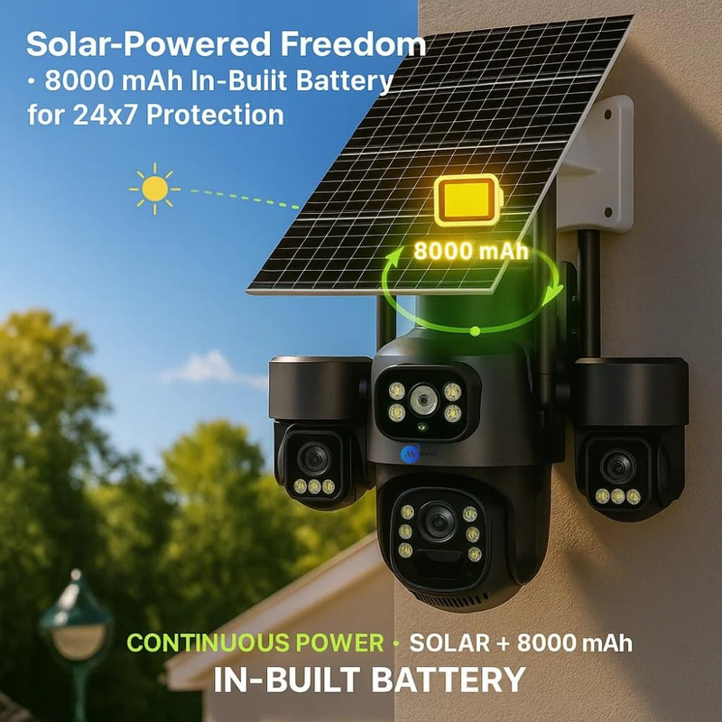 Renewed Maizic Smarthome Ultragenie 4G Solar 5MP×3 FHD 3 Lens/3 Screen AI Triple PTZ Outdoor CCTV Camera | 360° View | Color Night Vision | Human Detection | 2-Way Audio | IP66 Waterproof
