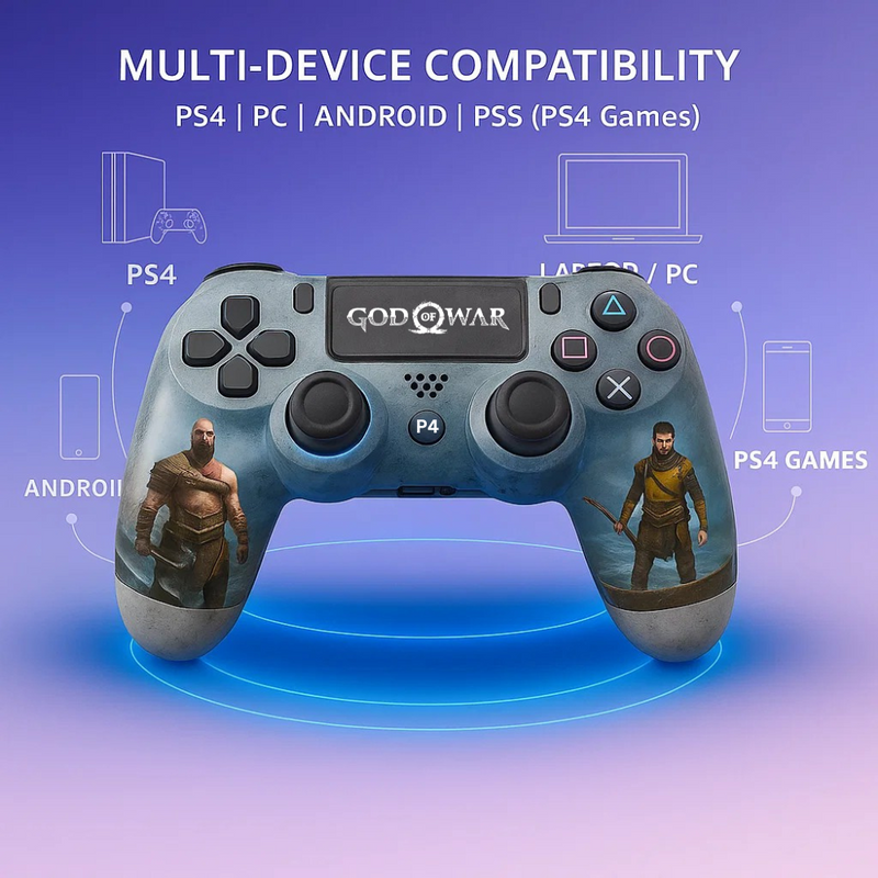 Maizic Smarthome Funetic “God of War” Themed Bluetooth Wireless P4 Gaming Controller – Compatible with PS4/PS4 Pro/PS4 Slim/PC/Smartphone | Dual Vibration, Turbo, Touchpad, Type-C Charging, 10hr Battery | Works with PS5 | Includes Case