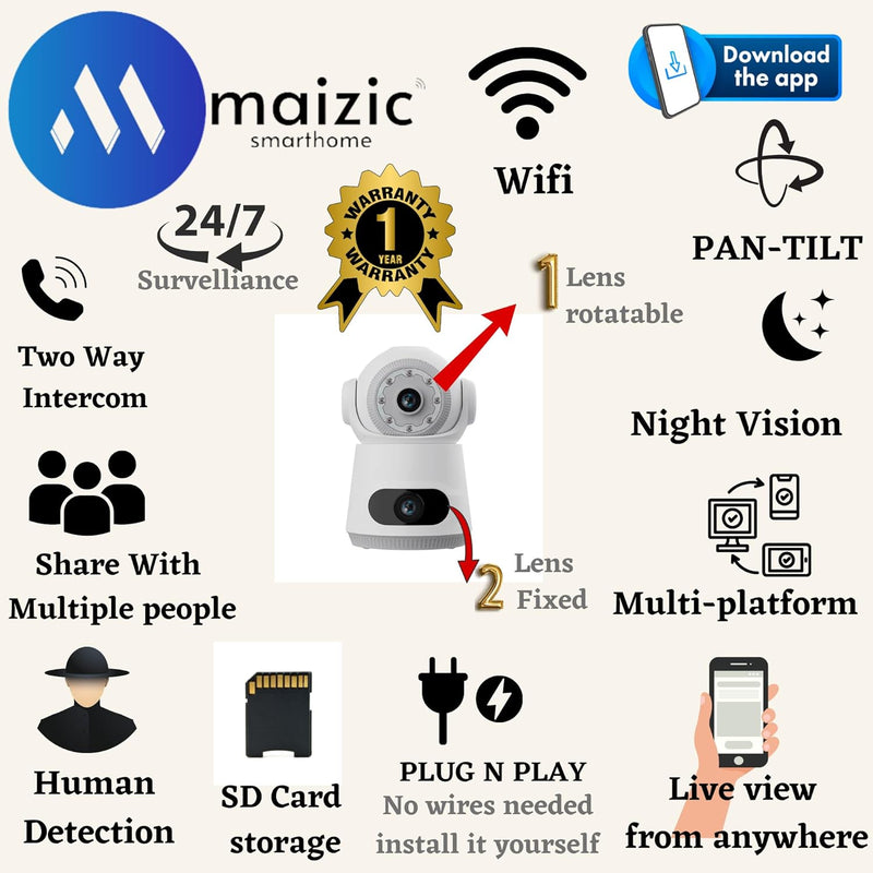 Astro Series by Maizic – Dual Lens 360° WiFi Cameras (Pack of 2) | Live View, AI Protection & Color Night Vision