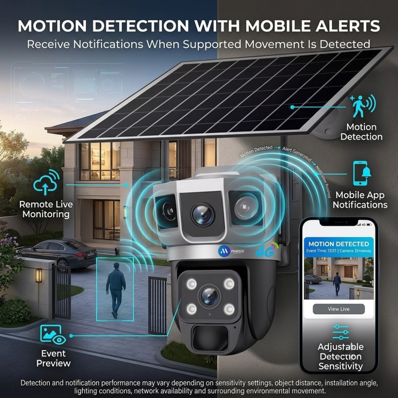 Maizic Smarthome Shark Outdoor 4MP 4G SIM Solar CCTV Camera | Triple Lens & 3-Screen Monitoring | No WiFi Required | Color Night Vision | Motion Detection | Two-Way Audio | Weatherproof Security Camera