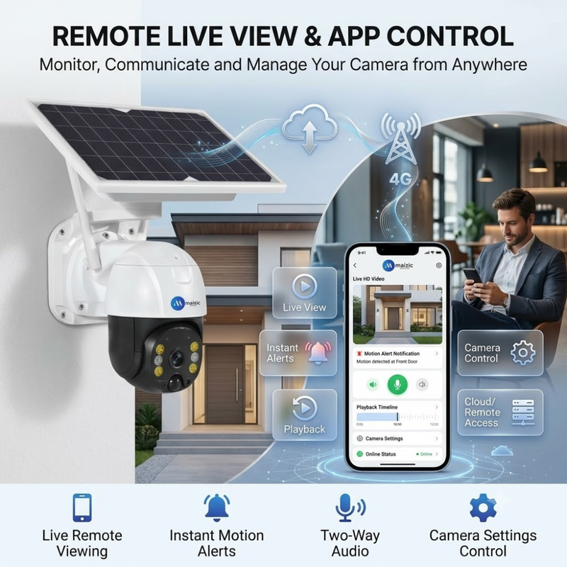Maizic Smarthome Black Bull Solar 4G SIM CCTV Camera | 3MP Full HD Outdoor Wireless Security Camera | Solar Powered | Color Night Vision | Motion Detection | 2-Way Talk | IP66 Waterproof | Live Remote Monitoring