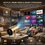 Maizic Smarthome Golden 2X Smart Projector | Android 13.0 OS | 950S High-Performance Chip | Native 800P HD | 1080P & 4K Supported | Auto Focus, 4D Keystone | Netflix, Prime Video, WiFi, Bluetooth & Screen Mirroring