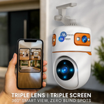 Maizic Smarthome TRIGENIE 5MP×3 Triple Lens WiFi Indoor CCTV Camera | Ultra HD 3-Screen View | Color Night Vision | AI Human Detection | 2-Way Audio | Multi-User Access | 128GB SD Card Support