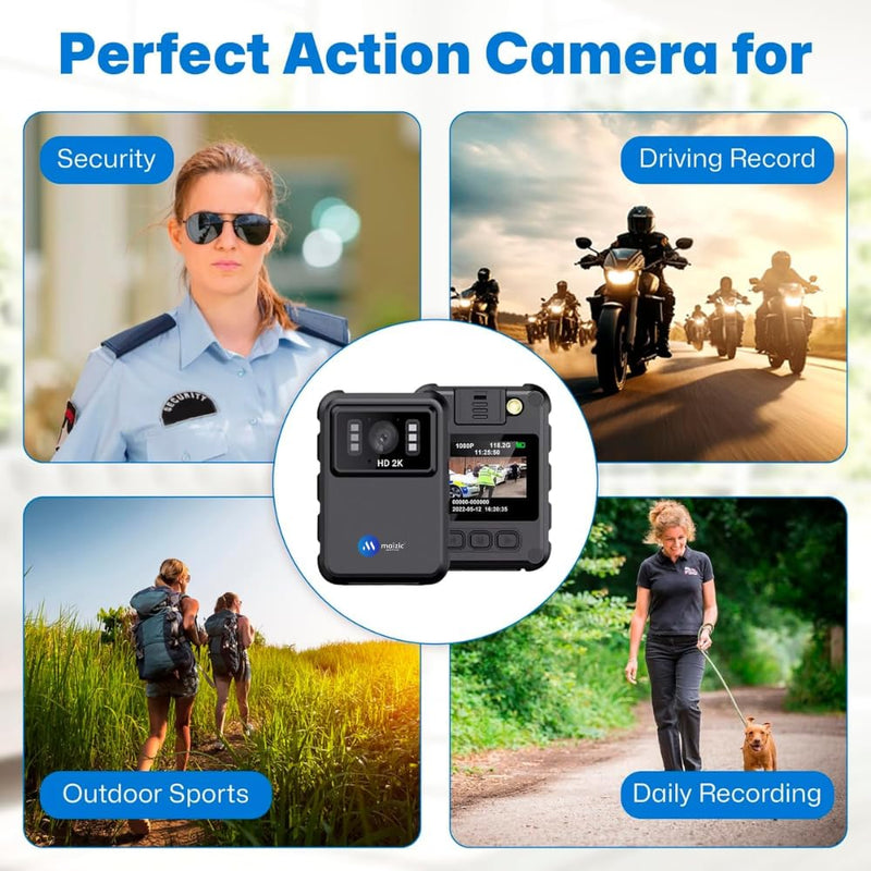 Maizic smarthome 2K Body Camera – Night Vision, 150° Wide Angle, Waterproof – Clip-On Security Cam for Law Enforcement & Outdoor Use