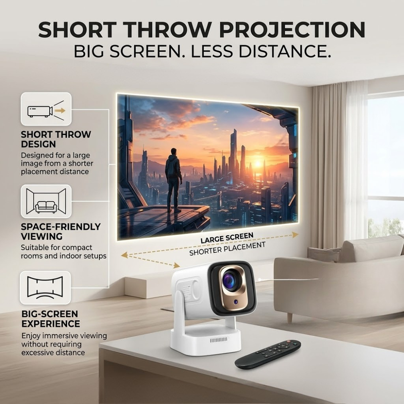 Maizic Smarthome CineGo Max View Smart LED Projector with Native 1080P Full HD, 4K Support, 14000 Lumens, Short Throw, Android OS, WiFi 6, Bluetooth 5.4, Auto Focus and Auto Keystone