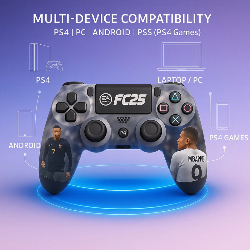 Maizic Smarthome Funetic FC 25 Themed Bluetooth Wireless P4 Gaming Controller For PS4/PS4 Pro/PS4 Slim/PC/Smartphone | Dual Vibration, Turbo, Touchpad, Type-C Fast Charging, 10hr Battery | Compatible with PS5- with case
