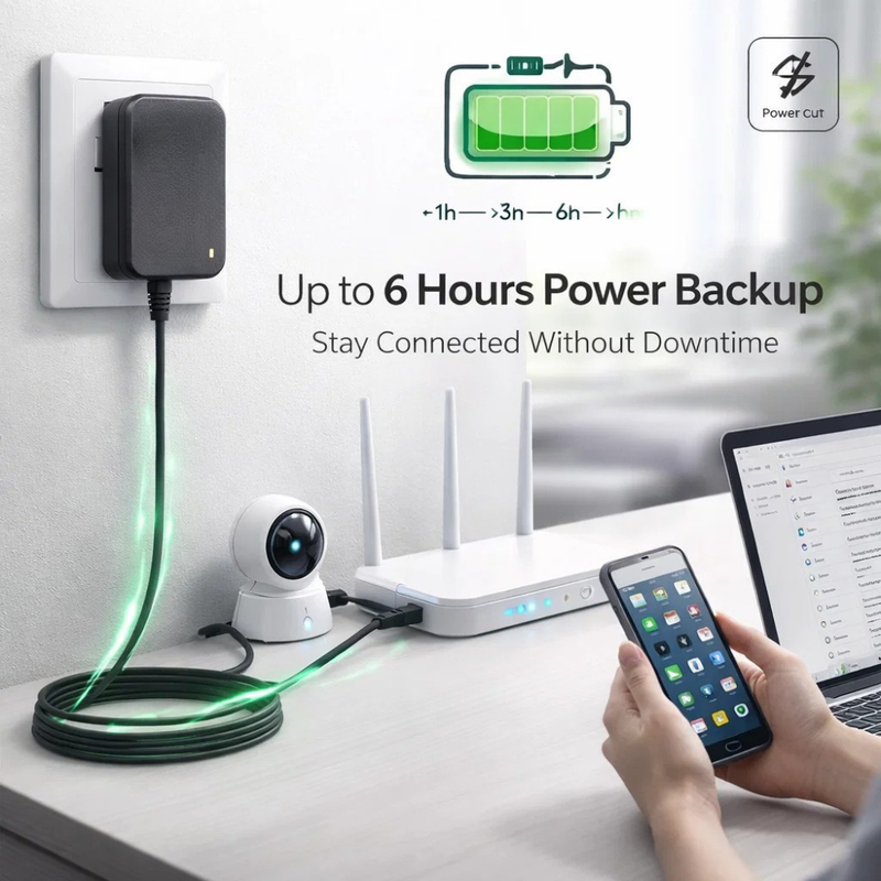 Maizic Smarthome Mini UPS Power Backup Adapter for WiFi Router, CCTV Camera & Modem | 12V 2A Output | Up to 6 Hours Backup During Power Cuts | Overcharge & Deep Discharge Protection