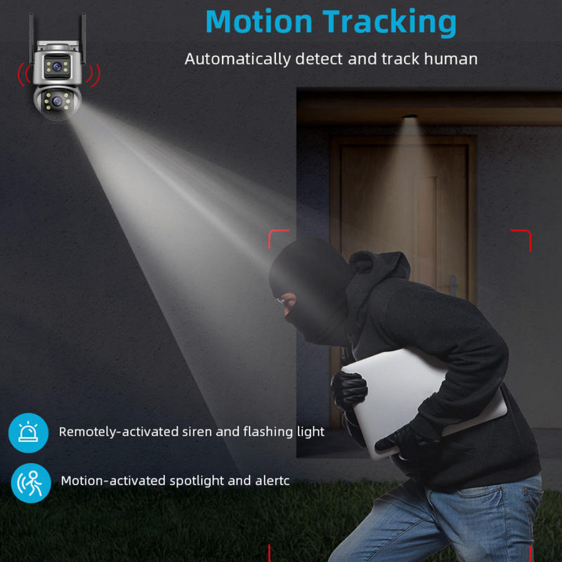 Secure your home with Maizic Smarthome 5MP Wi-Fi CCTV Camera – dual lens, 360° pan & tilt, motion alerts, IR night vision, and two-way audio. Supports SD card up to 128GB.