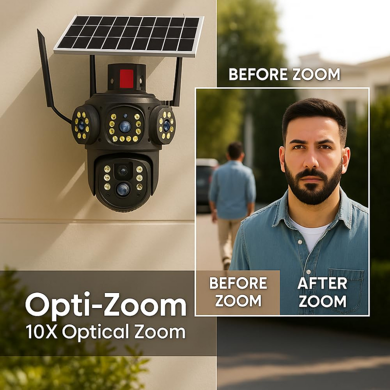 Maizic Smarthome TriVista 5MP 4G SIM Solar CCTV Camera | Dual Lens + Triple Screen View | 10X Opti-Zoom | Outdoor Security with Built-in Solar Panel & Battery | Ideal for Farms & Homes | 6-Month Warranty