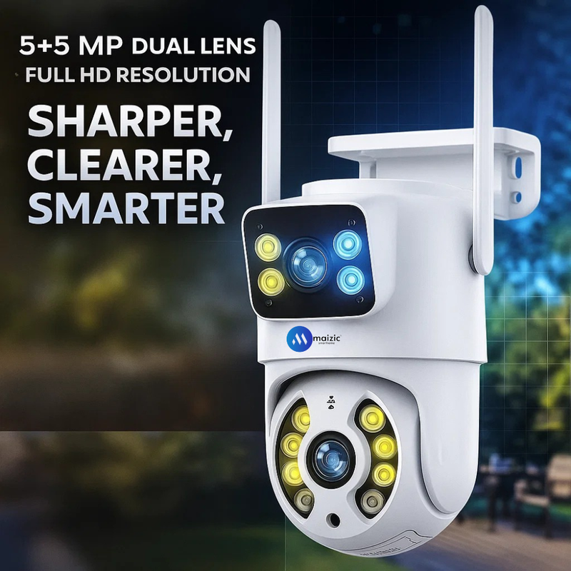 Maizic Smarthome Supercam Fox 5MP+5MP Dual Lens WiFi Outdoor Security Camera | Full HD 360° View | Color Night Vision | AI Human Detection | 2-Way Audio | Waterproof CCTV with 128GB SD Support | Multi-User Access