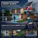 Maizic Smarthome TRIGENIE Siren Solar Wi-Fi Triple Lens 5MP×3 AI PTZ Security Camera | 360° Outdoor Surveillance | Triple Screen Monitoring | Color Night Vision | Human Detection | 2-Way Talk | IP66 Waterproof (Black)