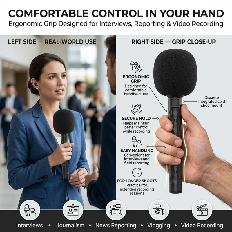 Maizic Smarthome Handheld Mic Holder with Cold Shoe Mount, Microphone Adapter Grip Kit for Journalism, Interviews, Reporting, Vlogging & Video Recording