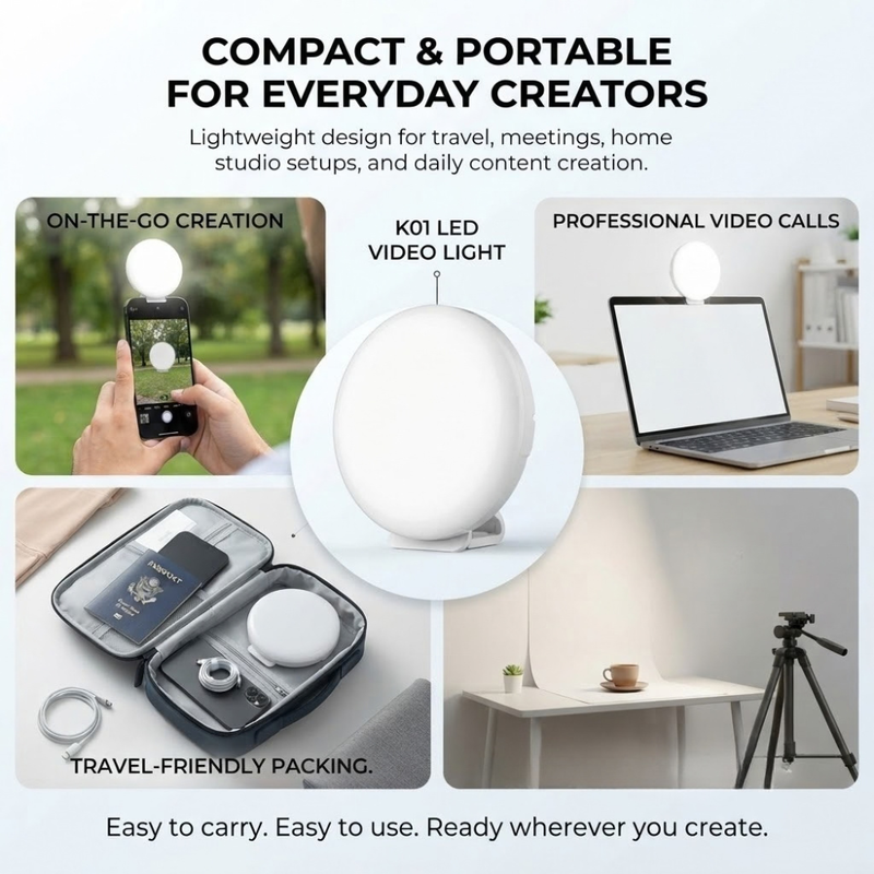 Maizic Smarthome K01 LED Video Light for Mobile, Camera & Laptop | 3 Modes Dimmable Clip-On Fill Light, 1000mAh Rechargeable Battery, 4.5W Type-C Charging for Selfies, YouTube, Vlogging & Photography