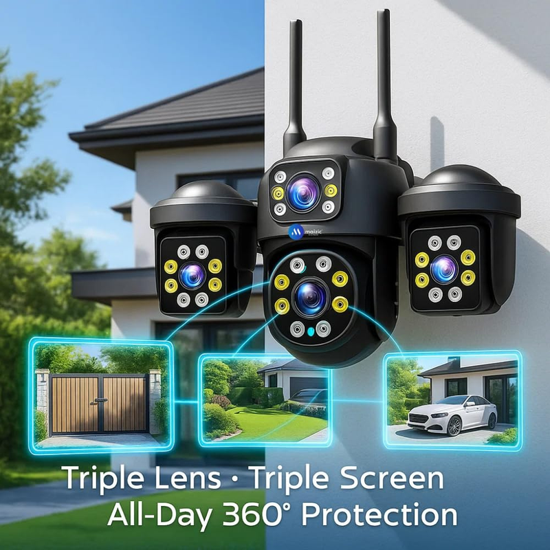 Maizic Smarthome Outdoor CCTV Camera 6K UHD | Triple Lens 5MP×3 | WiFi Camera for Home | Color Night Vision | Human Detection | 360° View | Waterproof Security Camera