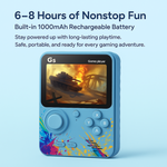 Maizic Smarthome G5 Blue Retro Handheld Game Console with 500 built-in games, 3-inch screen, TV connection, and rechargeable battery. Ideal gift for kids and classic game fans.