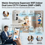 Maizic Smarthome SuperCam 5+5MP Smart WiFi CCTV Camera | Dual Lens Dual Screen Monitoring | 360° PTZ | Color Night Vision | Motion Detection | Two-Way Audio | Multi-User Viewing