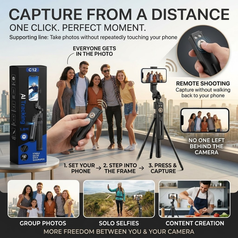 Maizic Smarthome Gimbal Camera G2 1.8M Selfie Tripod for Mobile Phone, 360° Auto Rotation AI Face Tracking Tripod with Remote Control, Quadrapod Stand & Adjustable Phone Holder for Reels, Vlogging & Video Recording