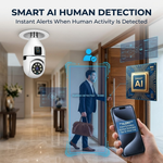 Maizic Smarthome Supercams 4+4 MP Dual Lens Smart Bulb CCTV Camera | Fixed Bullet + PTZ Dual Camera | Dual Live Monitoring | AI Human Detection | Color Night Vision | Two-Way Audio | Wireless WiFi Indoor Security Camera