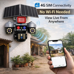 Maizic Smarthome Batman Siren 4G Dual Solar Panel Outdoor CCTV Camera | Triple (Lens/Screen) 5MP×3 UHD | Manual Side Cameras Rotation | 360° View | Color Night Vision | 2-Way Audio | Motion Detection