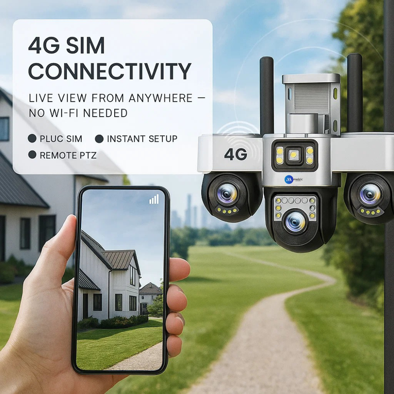 Maizic TRIGENIE 4G Triple Lens Outdoor Security Camera – Black 360