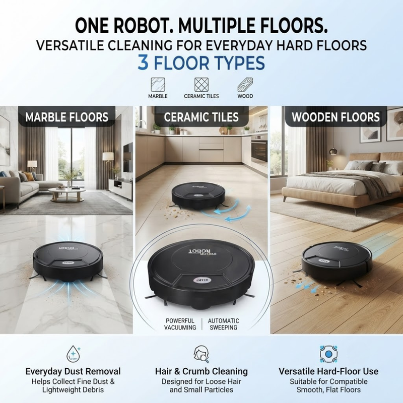 Maizic Smarthome Automatic Robot Vacuum Cleaner for Home | Powerful Suction, Smart Sweeping & Strong Dust Cleaning | Compact Robotic Floor Cleaner for Tiles, Marble & Hard Floors | One-Touch Operation