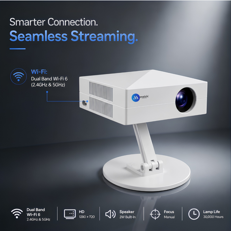 Maizic Smarthome Lumora Air Smart Projector for Home, Android 13, 4K Video Decoding, 12000 Lumens, Auto Keystone, 180° Rotatable Projection, WiFi 6, Bluetooth 5.4 & Miracast