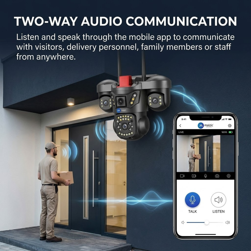 Maizic Smarthome Trion Triple Lens 5MP×3 WiFi Outdoor CCTV Camera | 3-Screen Live View | 360° Pan-Tilt | AI Motion Detection | Full-Color Night Vision | Two-Way Talk | Mobile App Control