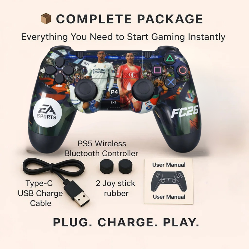 Maizic Smarthome Funetic Football Edition Wireless Bluetooth P4 Controller | Dual Vibration Gamepad with Turbo, Touchpad | Type-C Fast Charging, 10Hr Battery | Compatible With PC & Smartphones
