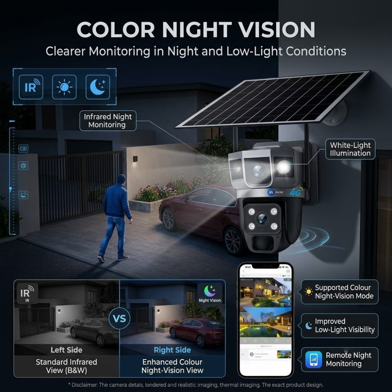 Maizic Smarthome Shark Outdoor 4MP 4G SIM Solar CCTV Camera | Triple Lens & 3-Screen Monitoring | No WiFi Required | Color Night Vision | Motion Detection | Two-Way Audio | Weatherproof Security Camera