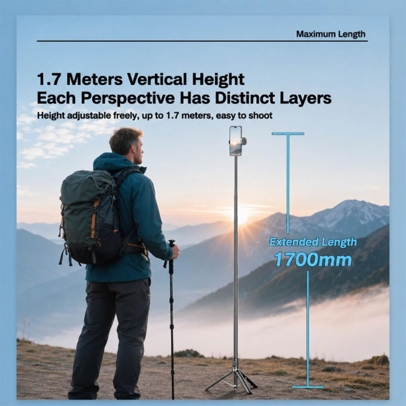Maizic Smarthome CreatorPod 7 1.7M Auto Pop-Up Selfie Stick Tripod, Detachable Bluetooth Remote, Aluminum Alloy Extendable Phone Holder Stand, Stable Adjustable Tripod for Vlogging, Reels, Photography