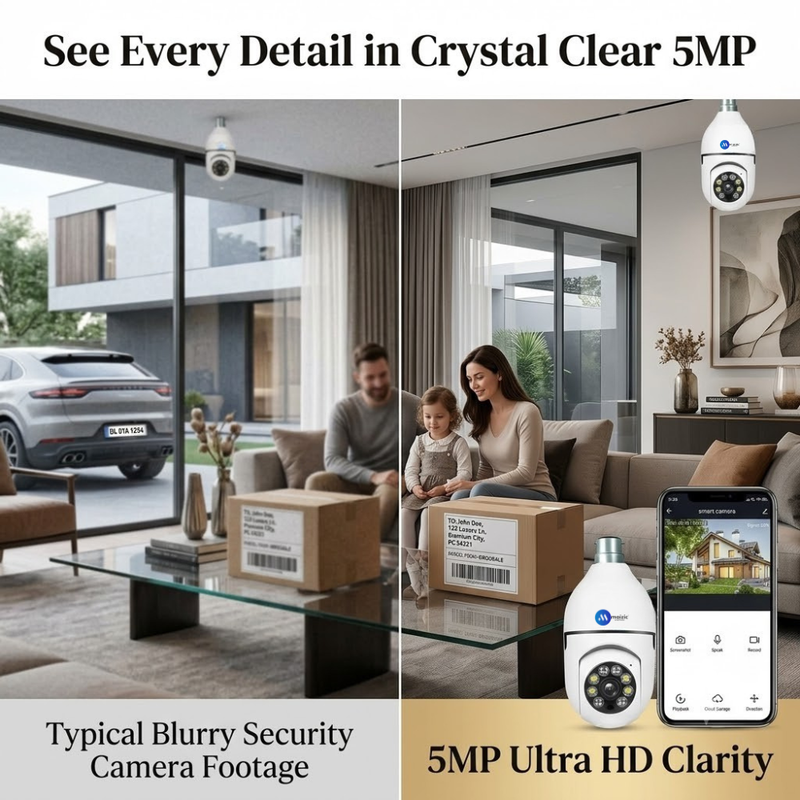 Maizic Smarthome 5MP WiFi Indian Bulb CCTV Camera | 360° Pan & Tilt Auto Tracking | Full Color Night Vision | Two-Way Audio | Remote Mobile Viewing | Easy B22 Bulb Holder Installation | 24/7 Home Security
