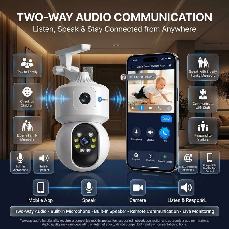Maizic Smarthome Fox 5+5MP WiFi CCTV Camera for Home Security | Dual Lens Dual Screen Outdoor Camera | AI Motion Detection | Color Night Vision | Two-Way Audio | IP66 Weatherproof | Mobile App Remote View