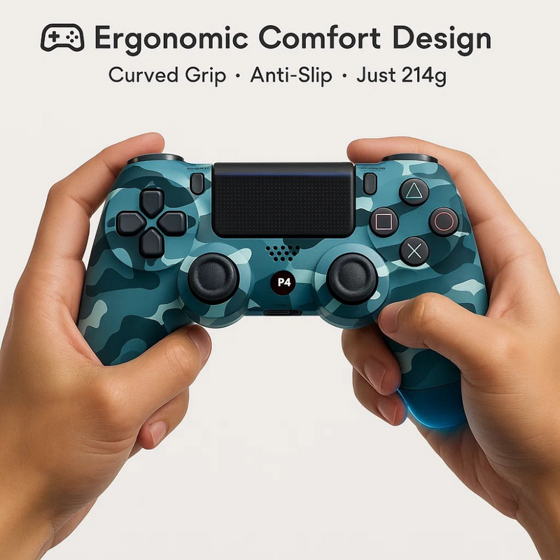 Maizic Smarthome Funetic “Blue Camo” Themed Bluetooth Wireless P4 Gaming Controller – Compatible with PS4/PS4 Pro/PS4 Slim/PC/Smartphone | Dual Vibration, Turbo, Touchpad, Type-C Charging, 10hr Battery | Works with PS5 | Includes Case