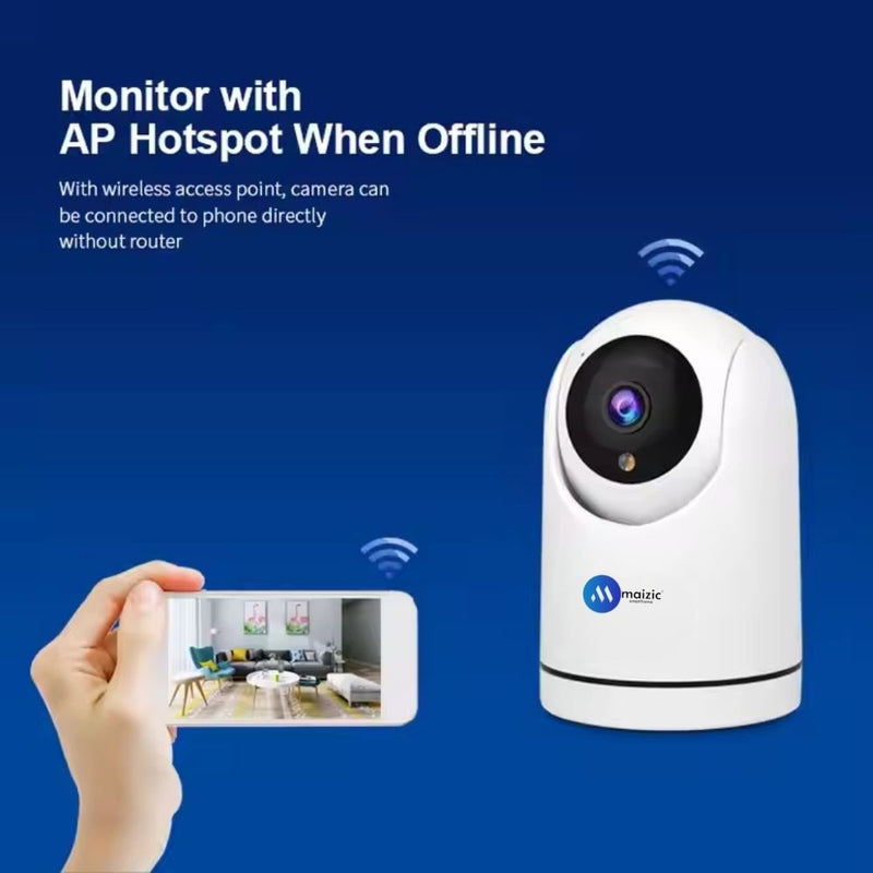 Maizic Ultracam Aura 5MP WiFi CCTV Camera | 360° Indoor Security Cam with Color Night Vision, Motion Detection, 2-Way Audio, Multi-User App Access & 128GB SD Card Support