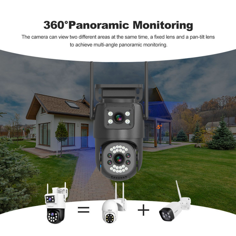 4G Sim 5+5 MP 1080P FHD 2in1 Dual Lens/Screen Wireless Bullet+PTZ Outdoor Camera