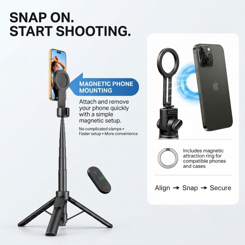 Maizic Smarthome CreatorPod 1 1.7M Magnetic Selfie Stick Tripod with Bluetooth Remote, Aluminum Alloy Extendable Phone Tripod Stand with Magnetic Ring for Vlogging, Selfies
