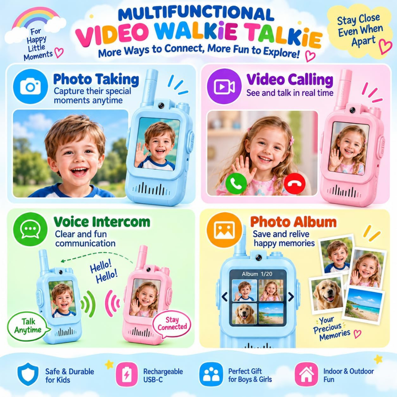 Maizic Smarthome Children's Video Calling Toy with Camera, Blue & Pink, Pack of 2 Two-Way Video & Voice Calling, Interactive Communication, USB-C Rechargeable, Face-to-Face Video Chat