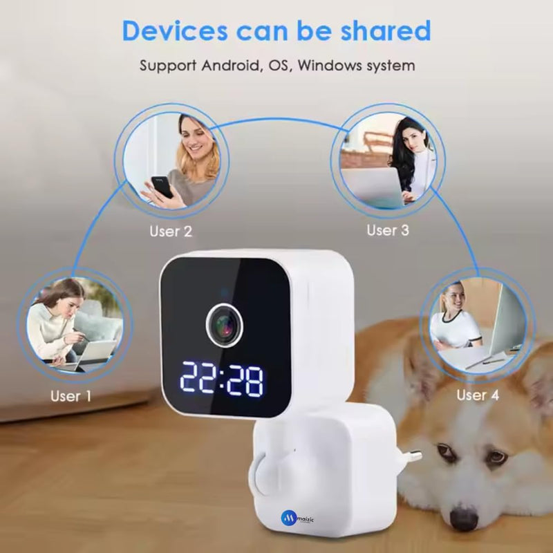 Maizic Smarthome 3MP FHD WiFi Clock Camera | Plug & Play Indoor CCTV with Color Night Vision, Motion Detection, Two-Way Talk, Multi-User Access & 128GB SD Card Support