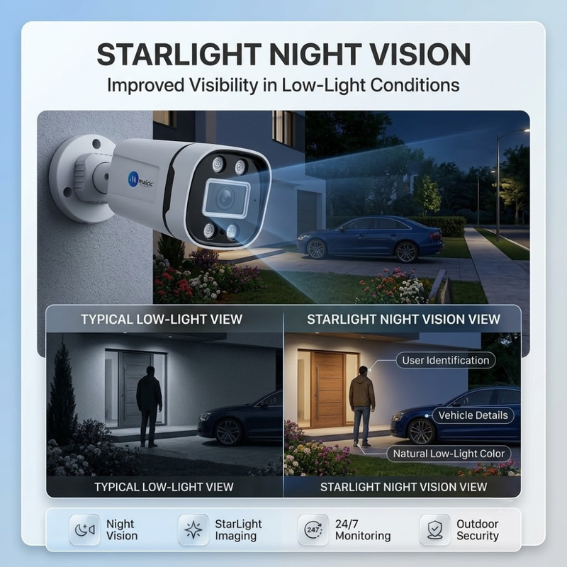 Maizic Smarthome 8MP Ultra HD Wired Bullet IP Camera | Outdoor Ethernet CCTV Security Camera with Built-in Audio, Starlight Full Color Night Vision, ONVIF Compatible, NVR Supported