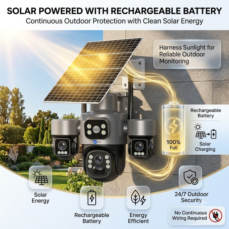 Maizic Smarthome Ultragenie 4G Solar Triple Lens CCTV Camera | 5MP×3 (15MP) AI Triple PTZ | Triple Screen View | 360° Outdoor Security Camera | Color Night Vision | Human Detection | 2-Way Audio | IP66 Waterproof