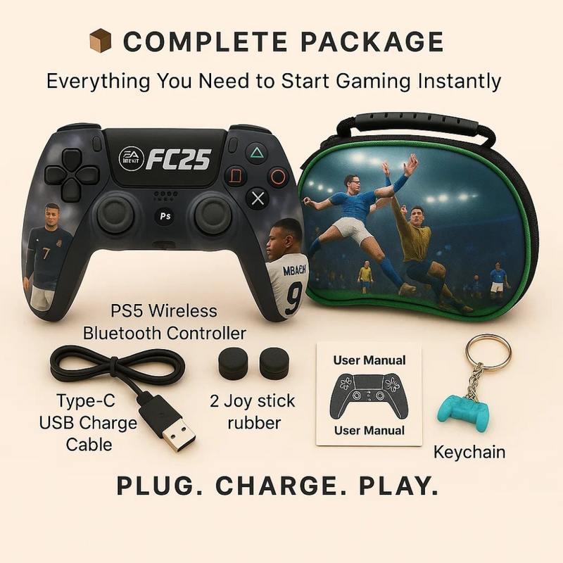 Maizic Smarthome Funetic FC 25 Themed Bluetooth Wireless P4 Gaming Controller For PS4/PS4 Pro/PS4 Slim/PC/Smartphone | Dual Vibration, Turbo, Touchpad, Type-C Fast Charging, 10hr Battery | Compatible with PS5- with case