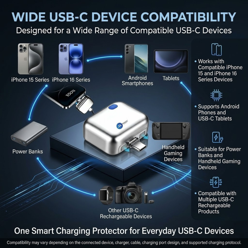 Maizic Smarthomes 140W USB-C Auto Stop Charging Protector | Automatic Power Cut-Off at Full Charge | Battery Protection Adapter for iPhone 15/16 Series, Android Phones, Tablets & USB-C Devices