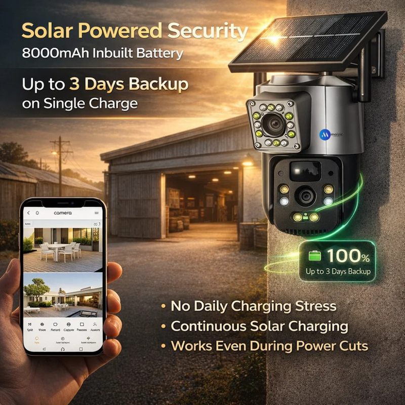 Maizic Smarthome Supercam 2.0 4G Solar Dual Lens/Screen 5+5MP UHD Outdoor CCTV | PTZ + Bullet | 360° View | 8000mAh Battery | Color Night Vision | 2-Way Audio | Human Detection | IP66 Waterproof