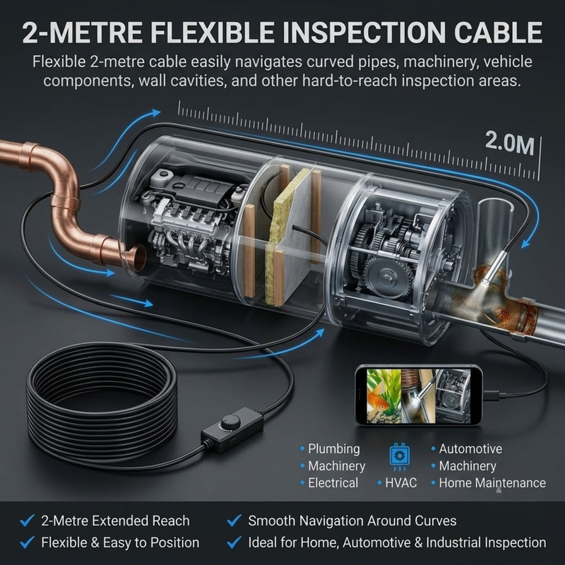 Maizic Smarthome 5.5mm Endoscope Inspection Camera for Android Phone | 6 Adjustable LED Lights | IP67 Waterproof | 2M Flexible Cable | USB Endoscopic Borescope Camera for Pipe, Drain, Engine, Wall & Underwater Inspection