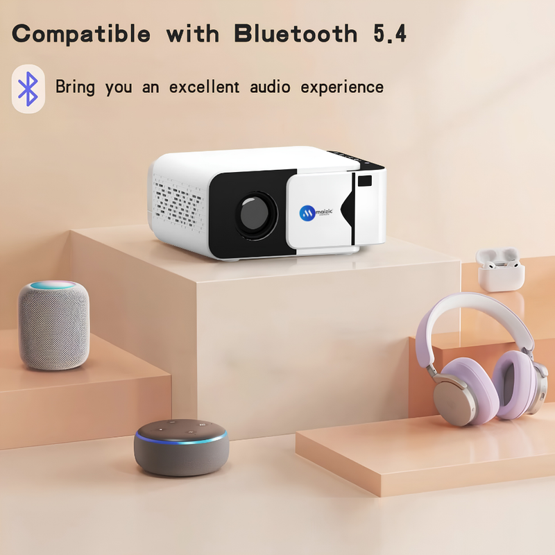 Maizic Smarthome Lumora Mini Smart Projector for Home, Native 1080P Full HD, 4K Support, Android 14, 16000 Lumens, Auto Keystone, WiFi 6, Bluetooth 5.4, Miracast & Short Focus Lens
