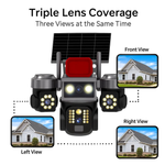 Renewed Maizic Smarthome Batman Siren 4G Solar Triple Lens CCTV Camera | 3×3MP UHD | Outdoor Security | Manual Side Rotation | Color Night Vision | Human Detection | Two-Way Audio | IP67 Waterproof