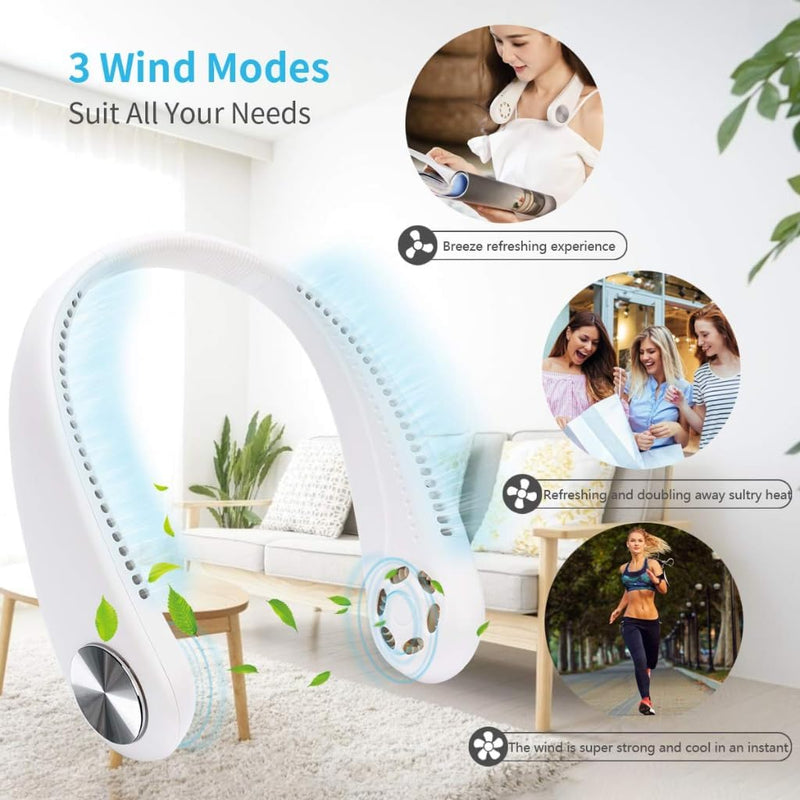 Maizic Smarthome Bladeless Neck Fan – USB Rechargeable, Hands-Free Portable Cooler with 3-Speed Airflow | Lightweight & Stylish (White)
