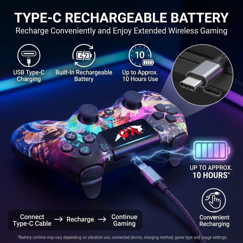 Maizic Smarthome Funetic Fighting Edition Wireless Bluetooth P4 Gaming Controller | Dual Vibration | Turbo Mode | Type-C Fast Charging | 10-Hour Battery | Compatible with PS4, PS4 Pro, PS4 Slim, PC & Android Smartphones