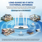Maizic Smarthome 5G/4G CPE SIM WiFi Router with 4 Antennas, 300Mbps Speed, Rechargeable Built-in Battery, Up to 32 Users, 250m Coverage, Plug & Play Router for NVR, DVR, WiFi CCTV, Home & Office