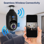 Maizic Smarthome Black Bulb Holder 3MP HD Wi-Fi CCTV Camera | Indoor Security PTZ with Color Night Vision, Two-Way Audio & Siren